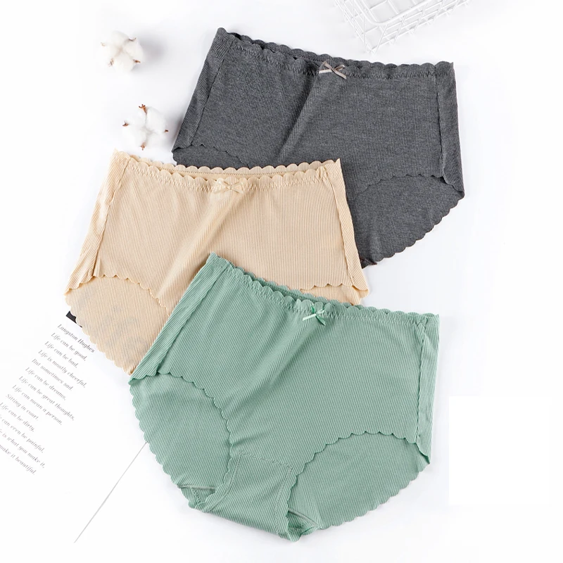 

Cotton Briefs Ultra-thin Modal High Waist Seamless Panties Large Sizes Sexy Bow Cotton Panties Plus Size Underwear