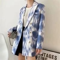 casual simple gradient color blazer 2022 women new fashion mid length double breasted commute office blazer autumn winter suit