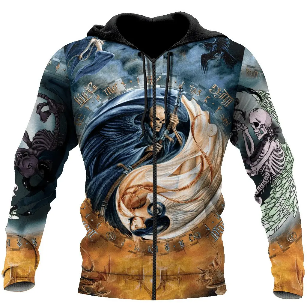 

Beautiful skull tattoo 3D full body print unisex luxury hoodie men sweatshirt zipper pullover casual jacket sportswear 65