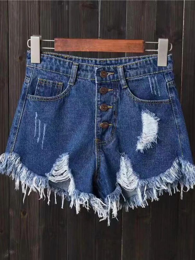 Fashion Casual Summer Blue Cool Female Cowboy Booty Hole Pockets  Sexy Shorts  Oversize High Waist Shorts for Women Hotpants