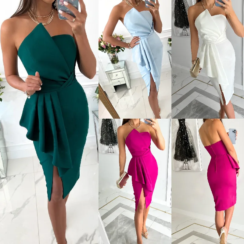 New Evening Party Sexy Backless Off Shoulder Tight Buttocks Hip Skirt 2022 Solid Color Sexy Dresses for Women Party Club Night