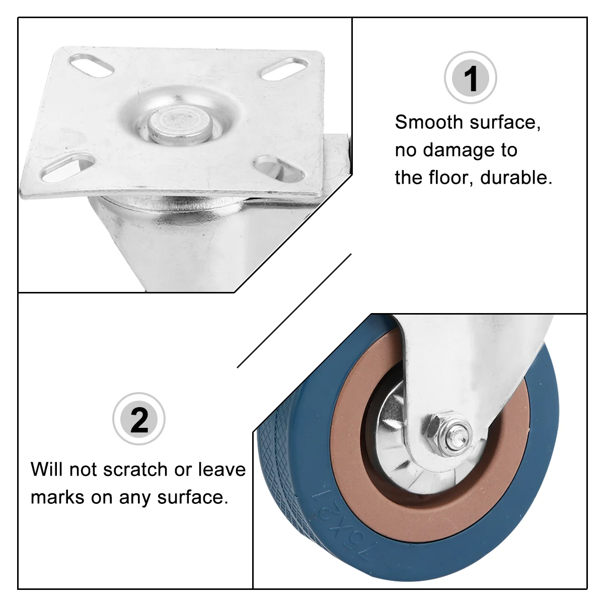 

4pcs Industrial Caster 3 Inch Rolling Wheels PVC with Brake for Trolley Chair