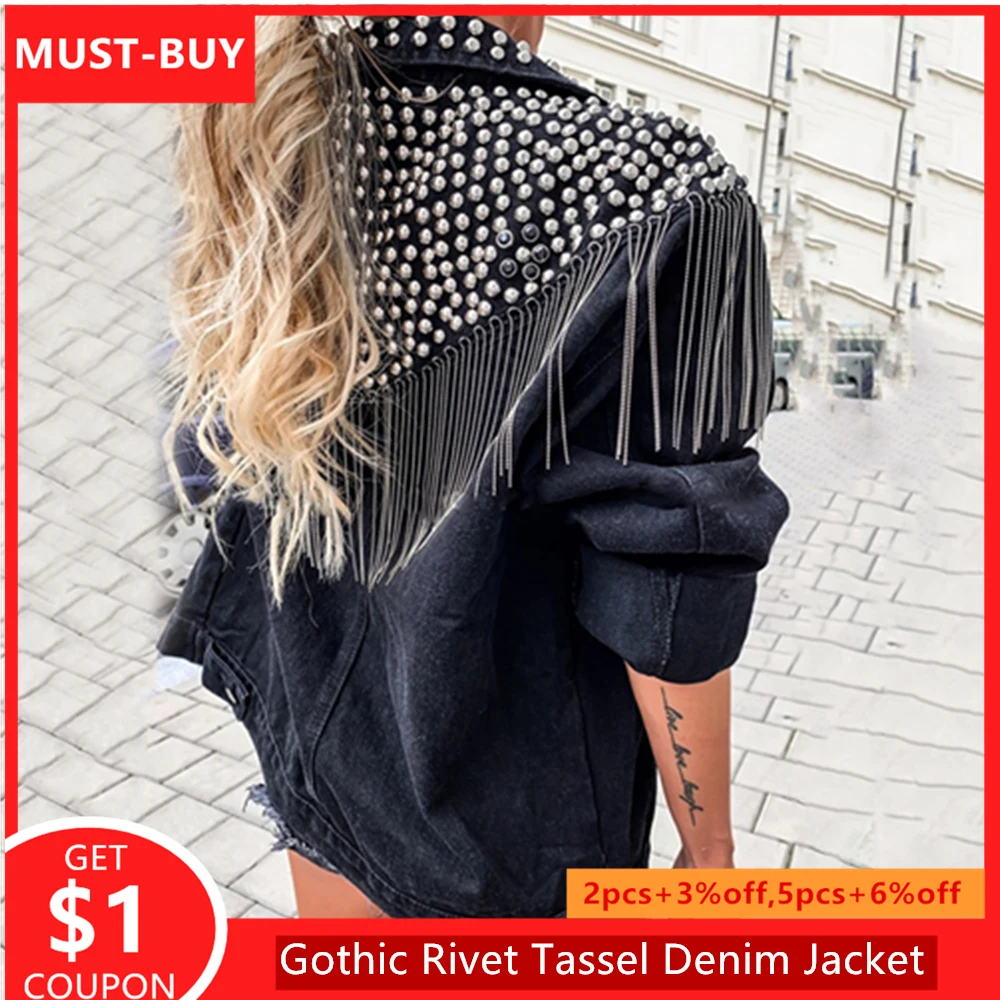 Куртка женская джинсовая в готическом стиле модная свободная повседневная