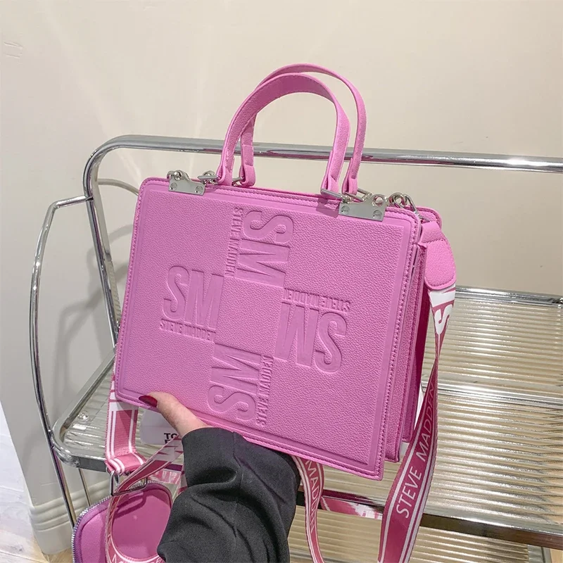 

Ladies Messenger Bag New Solid Color 2023 New Trendy Wide Shoulder Strap Small Square Bag Retro Casual Simple Crossbody Bag