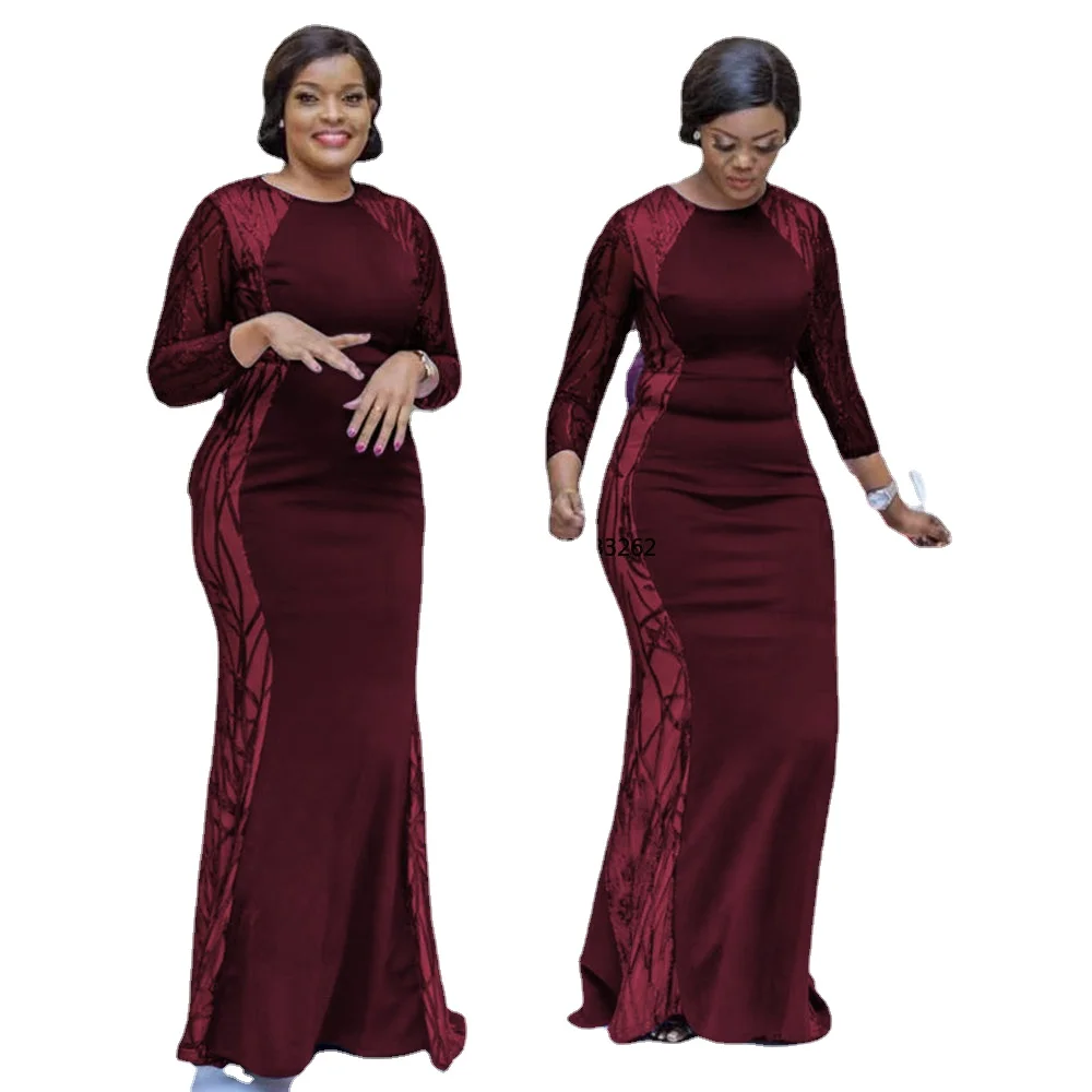 

Autumn Africa Clothing Long Sleeve Sequin Dinner Gown Elegant African Wedding Dresses for Women 2022 Sexy Bodycon Party Robe