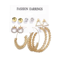 6 pairs hoop earrings set geometric circle alloy acrylic ear studs drop earrings rhinestones pearl tissue earrings jewelry