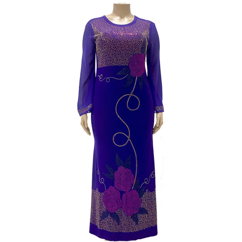 Muslim Robes Europe and America Africa Flowers Beauty Dresses Noble Temperament Dress Fashion Diamond Long Dress Party