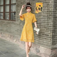 2022 chinese retro cheongsam dress floral printing design stand up collar dress cotton linen oriental long qipao dress vestido