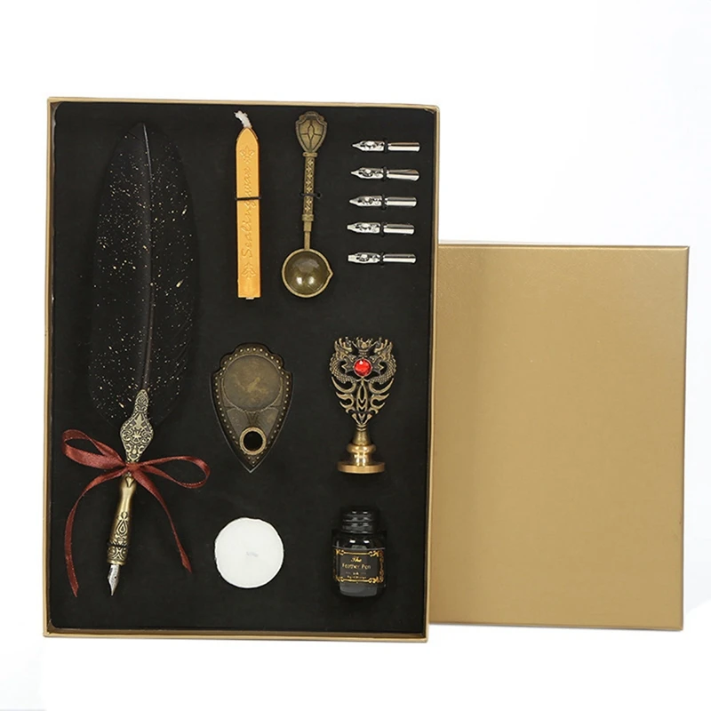 

Перьевая каллиграфическая ручка, набор чернил, винтажная камильная ручка, набор чернил для письма, перьевые стержни с печатью, восковые пал...