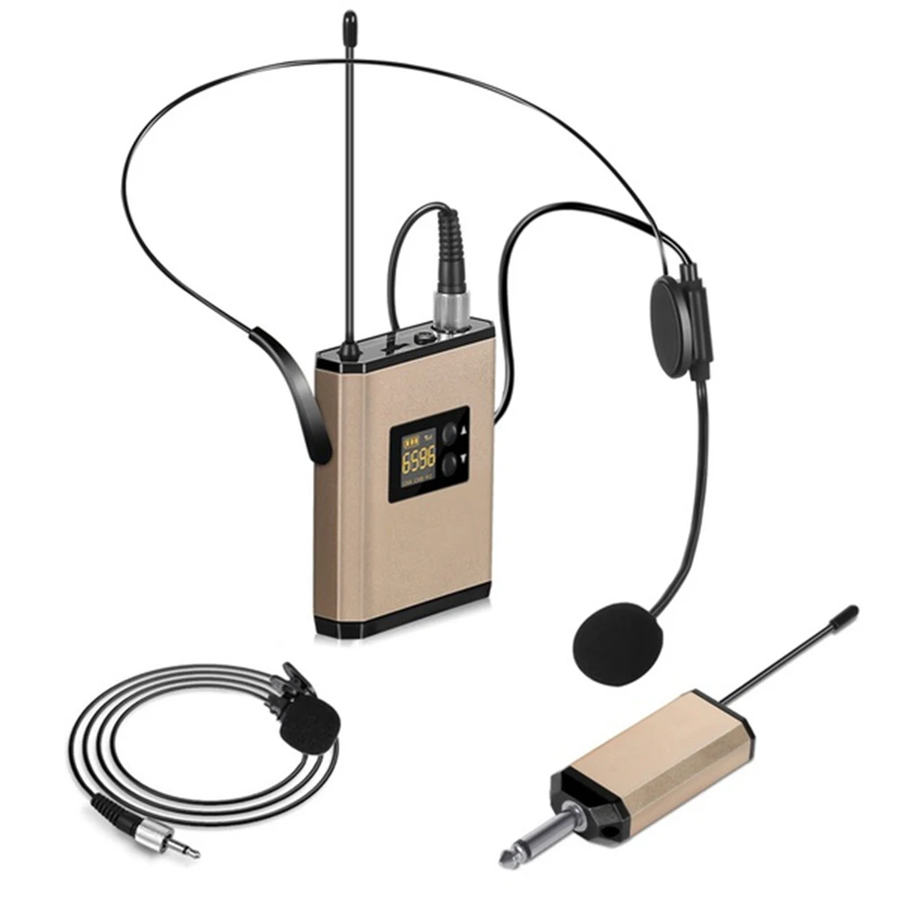 

Wireless Microphone System 3.5/6.35 mm Wireless Mic with Transmitter Mini Receiver Headset and Lavalier Microphone