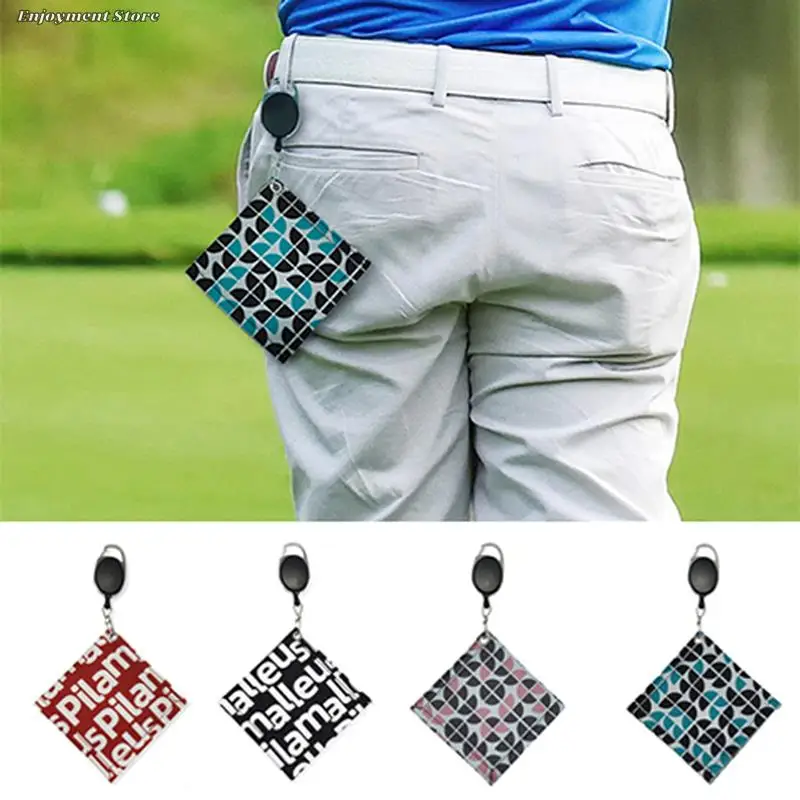 

1PC Square Golf Ball Square Club Head Wiping Cloth Cleaner Double-Sided Golf Ball Cleaning Towel with Retractable Hook