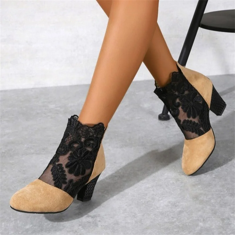 Women New Mesh High Heel Sandals Fashion Sexy High Heel Sandals Woman Pumps Lace-up Fish Mouth Sandals Casual Mid-Calf Shoes