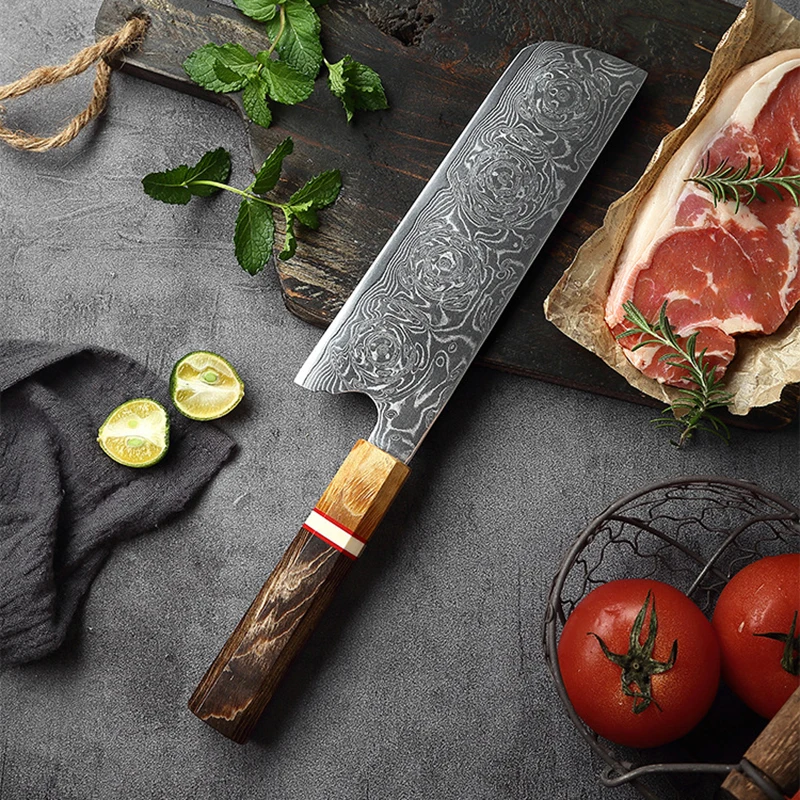 

Nakiri Damascus Knife 67 Layers Damascus VG10 Steel 8 Inch Slicing Vegetables Cleaver Meat Kitchen Knives Octagonal Maple Handle