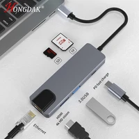 6 in 1 usb c hub type c to hdmi 4k usb 3 0 type c quick charge rj45 tf sd card adapter for macbook pro laptop pc accessories