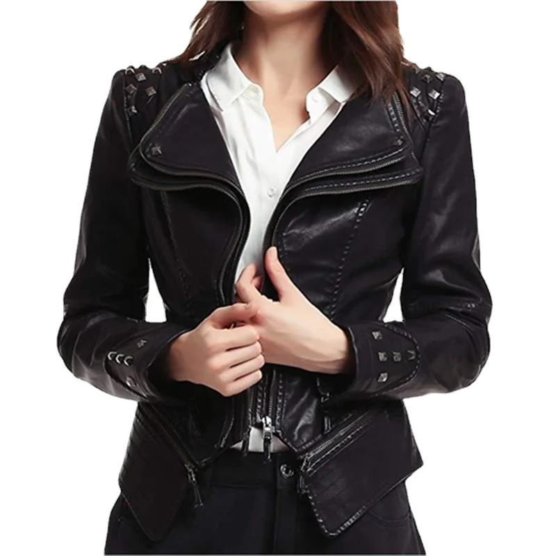 

Jacket Women Faux Leather PU Jacket Winter Autumn Black Motorcycle Jacket Outerwear Gothic Faux Leather Coat Chaqueta S-5XL 6XL