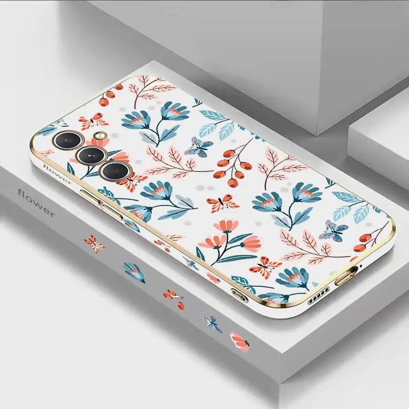 

Delicate floral Luxury Plating Phone Case For Samsung Galaxy A54 A34 A24 A73 A53 A04S A04E A72 A52 A52S Cover