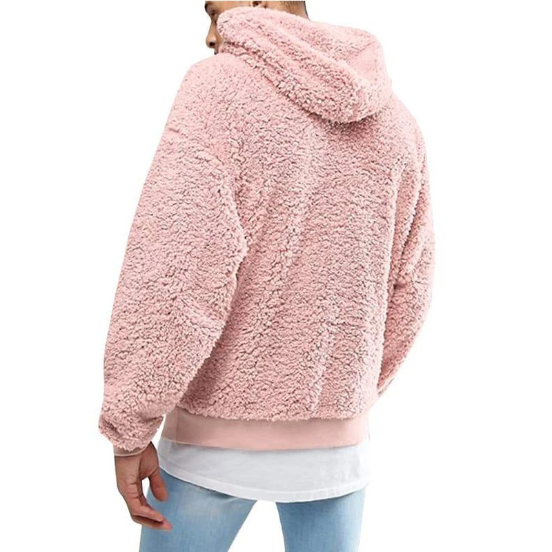 

Men Long Sleeve Warm Winter Fleece Sweatshirts Outwear Casual Autumn Men Solid Tops Hoodies Men's Solid Furry Hooded Pullover