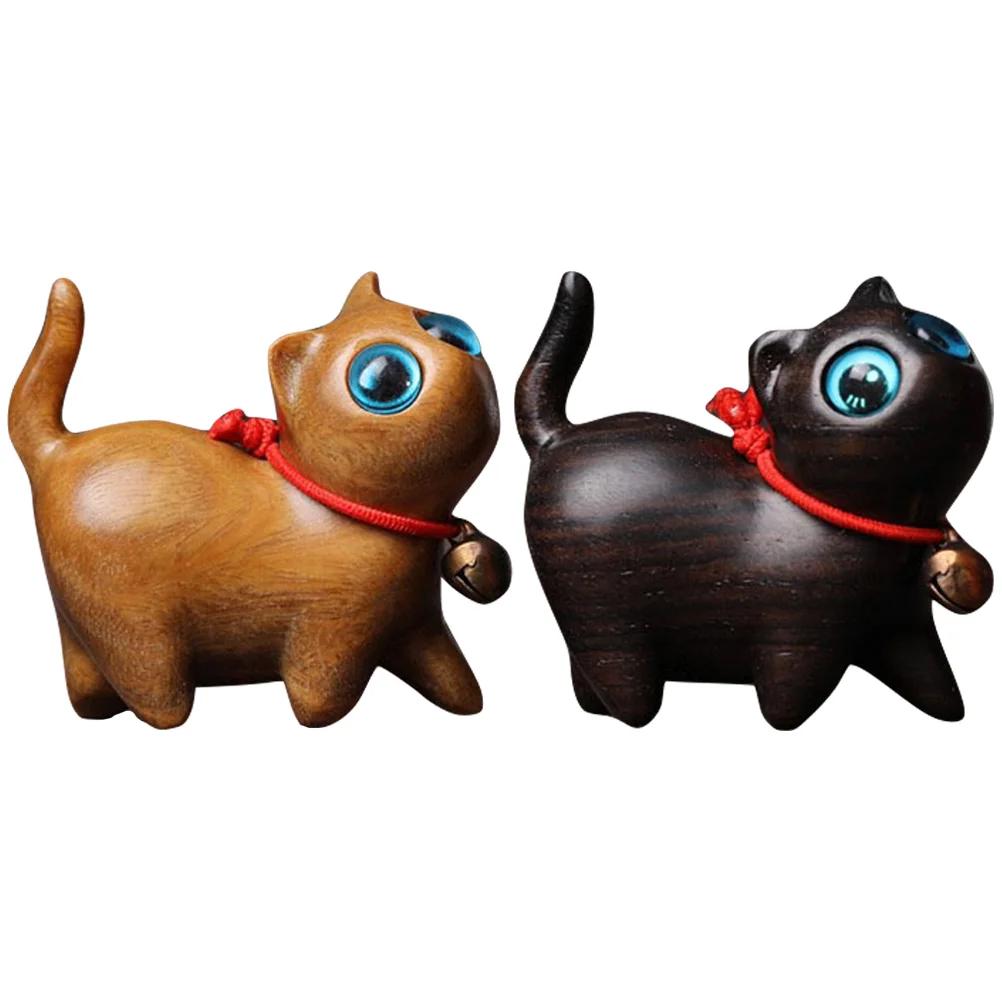 

Cat Figurine Miniature Statue Wooden Figurines Adornment Decoration Ornament Wood Kitten Desktop Landscape