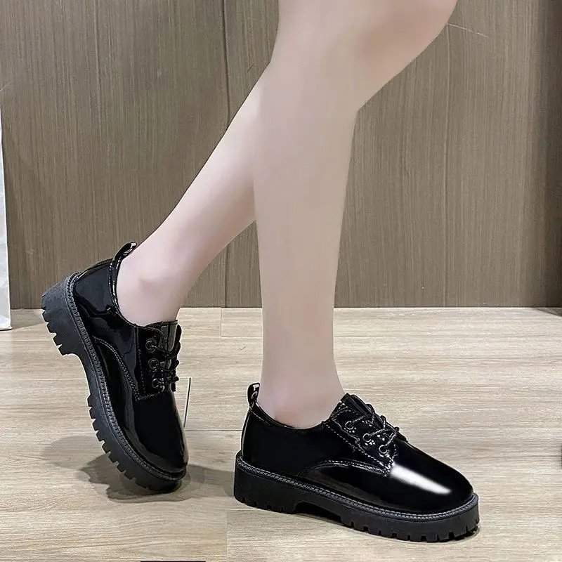 2023 New Small Leather Shoes Vintage British Style Black Working Women's Shoes Spring and Autumn Single Shoes