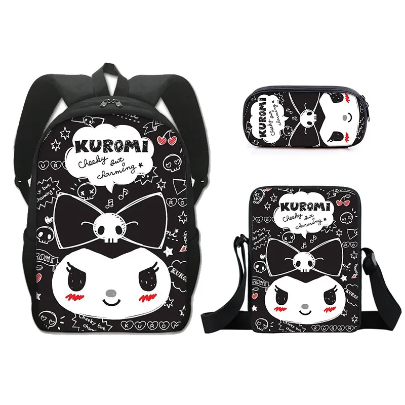 

New Kulomi Schoolbag Student Anime Cartoon Backpack Three-piece Polyester Single-layer Pencil Case Small Satchel