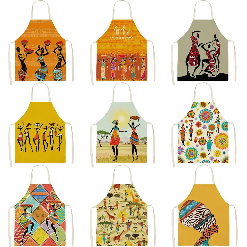 

African style Kitchen Aprons for Women Cotton Linen Pinafore Bibs Household Cleaning Home Cooking Apron cooking accessories