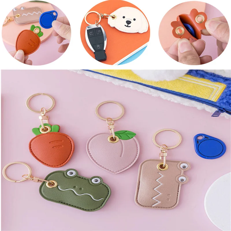 

Rectangle Water Drop Irregular Card Holder Leather Key Ring Personalized Access Control Card Holder Pendant Cartoon Keychain