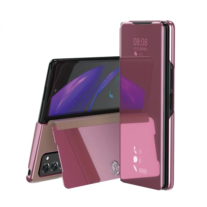 

Smart Flip Case For Samsung Galaxy Z Fold 5 4 1 2 3 5G W20 W21 W22 Mirror Plating Leather Kickstand Shockproof Phone Cover Funda