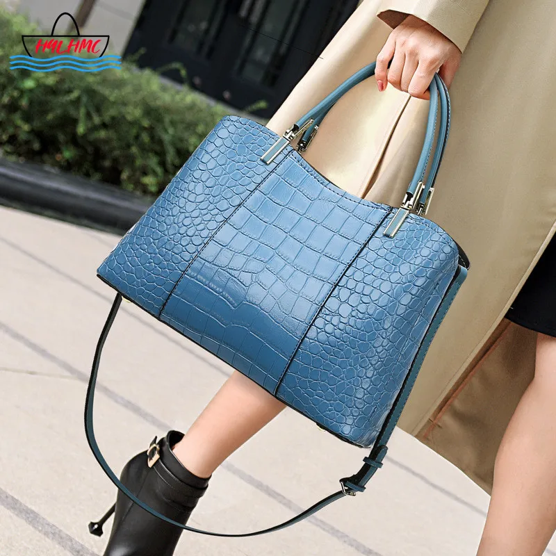

New Luxury Fashion Leather Women's Bag Business Commute Ladies Handbag Large Capacity Crocodile Pattern Shoulder Crossbody Bags