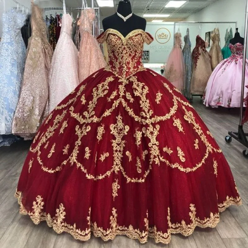 

Mexican Girls Burgundy Quinceanera Dresses Lace Applique Sweet 16 Pageant Gowns Sequin Vestidos de XV años