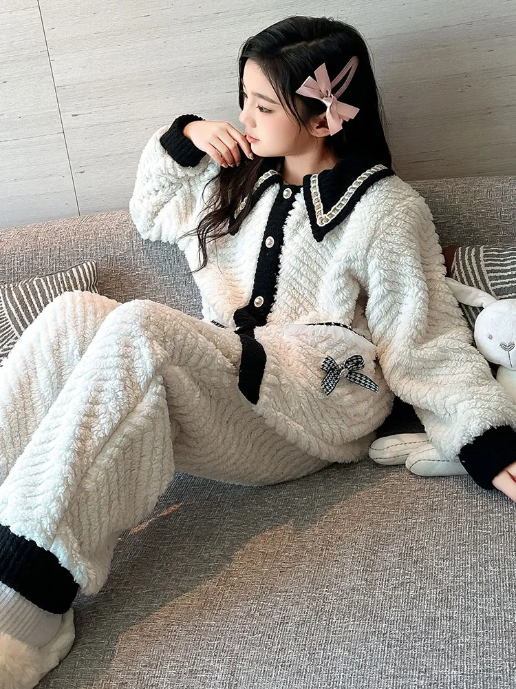 50cm Short and Small Stature Women's Pajamas Autumn Winter Coral Fleece Graceful Thickened Home Wear New Flannel