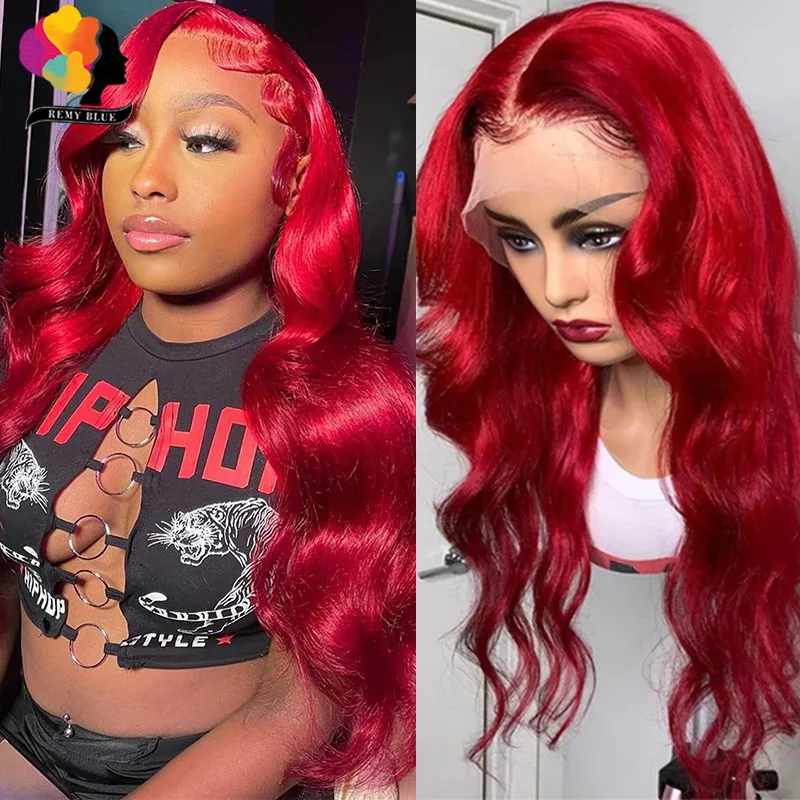 

Парик 13x 4 на сетке спереди, парик из человеческих волос красного, бордового цвета, парики из человеческих волос для женщин, волнистый парик н...