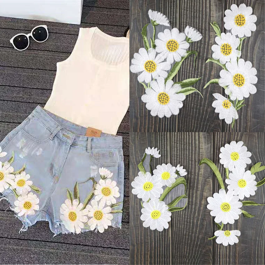 

Big Sun Flower Daisy Embroidered Patches for Clothes Iron on Sew on Dress Jacket Jeans Applique Sticker DIY Hole Repair Patches