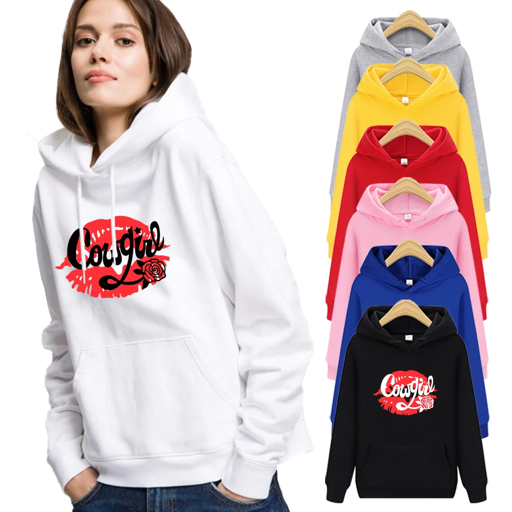 

NO18 Spring Autumn Women Hoodies Fashion Cowgirl Print Fleece Sweatshirt Long Sleeve Streetwear Pullovers