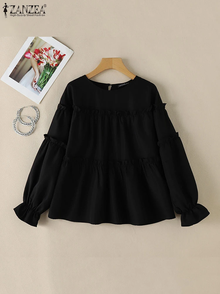 Винтажная однотонная рубашка ZANZEA женские блузки с длинными рукавами и