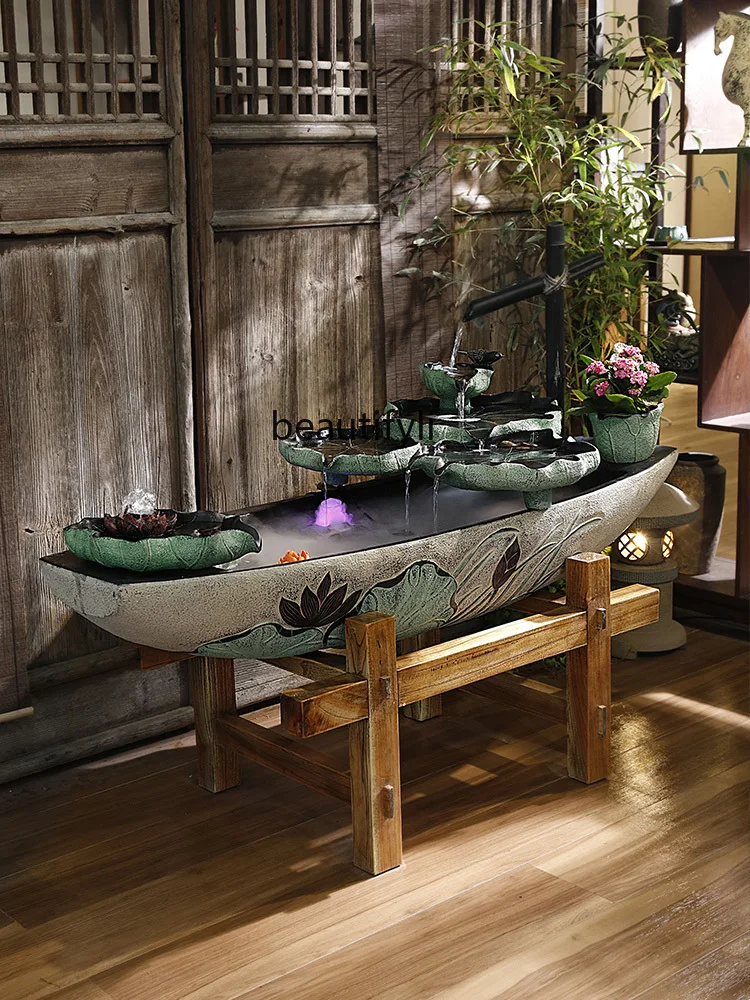 

GY Large Flowing Water Ornaments Fengshui Wheel Floor Fountain Courtyard Indoor Humidifier Waterscape Lucky Fish Pond