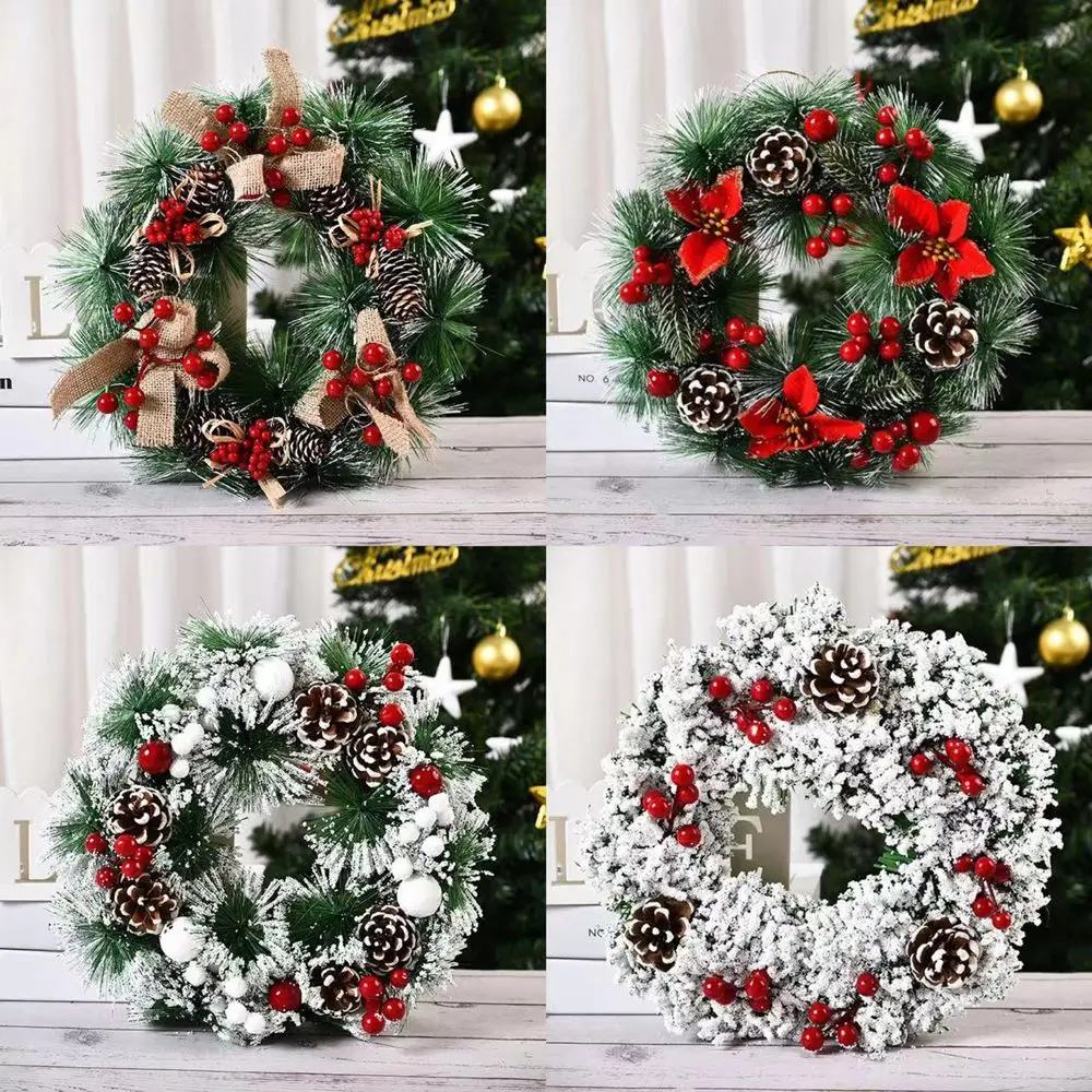 

30cm Christmas Wreath Xmas Decoration Door Hanging Ornament Artificial Pinecone Red Berry Garland DIY Shopwindow Home Decor 2023