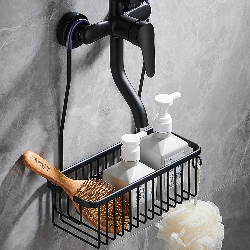 

Bathroom Shelf Rustproof Stainless Organizers Wall Mounted No Drill Basket Shower Storage Wall Shelf With Hooks Shampoo Holder