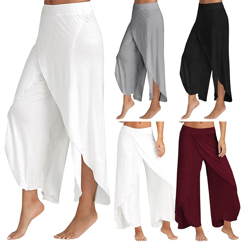 Women Wide Leg Pants Loose Fitness Yoga Split Trousers Mandala Open Leg Pants Comfort Gypsy Hippie Aladdin Harem Pants