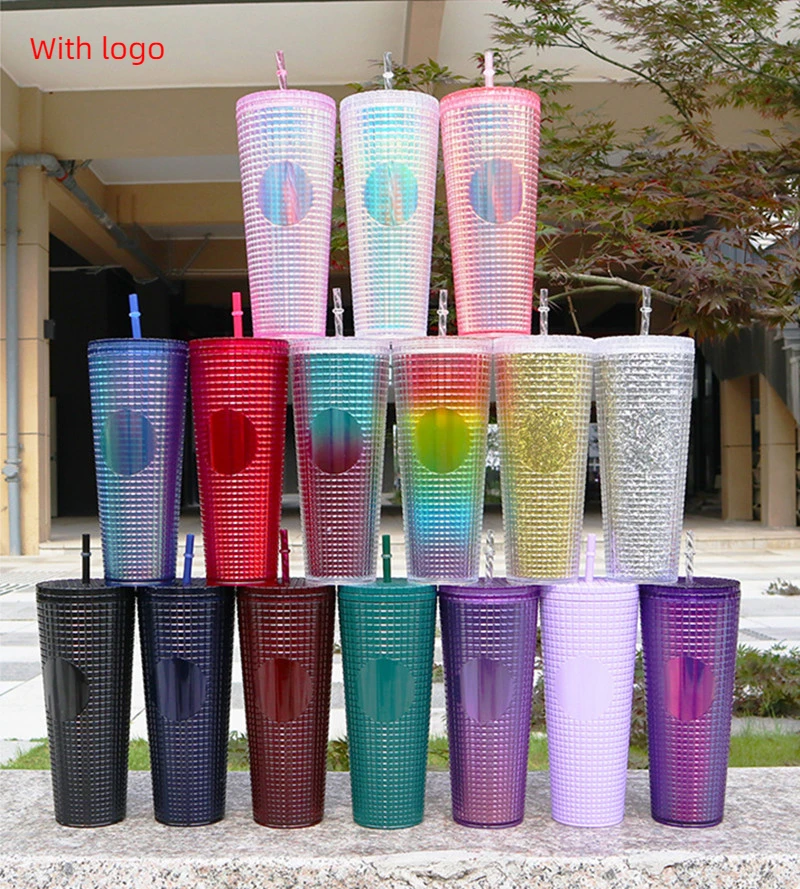 

700ml 710ml 22oz 24oz DIY New Double Wall Plastic Corn Tumbler Straw Tumbler With Straw No Starbks Logo Coffee Cup