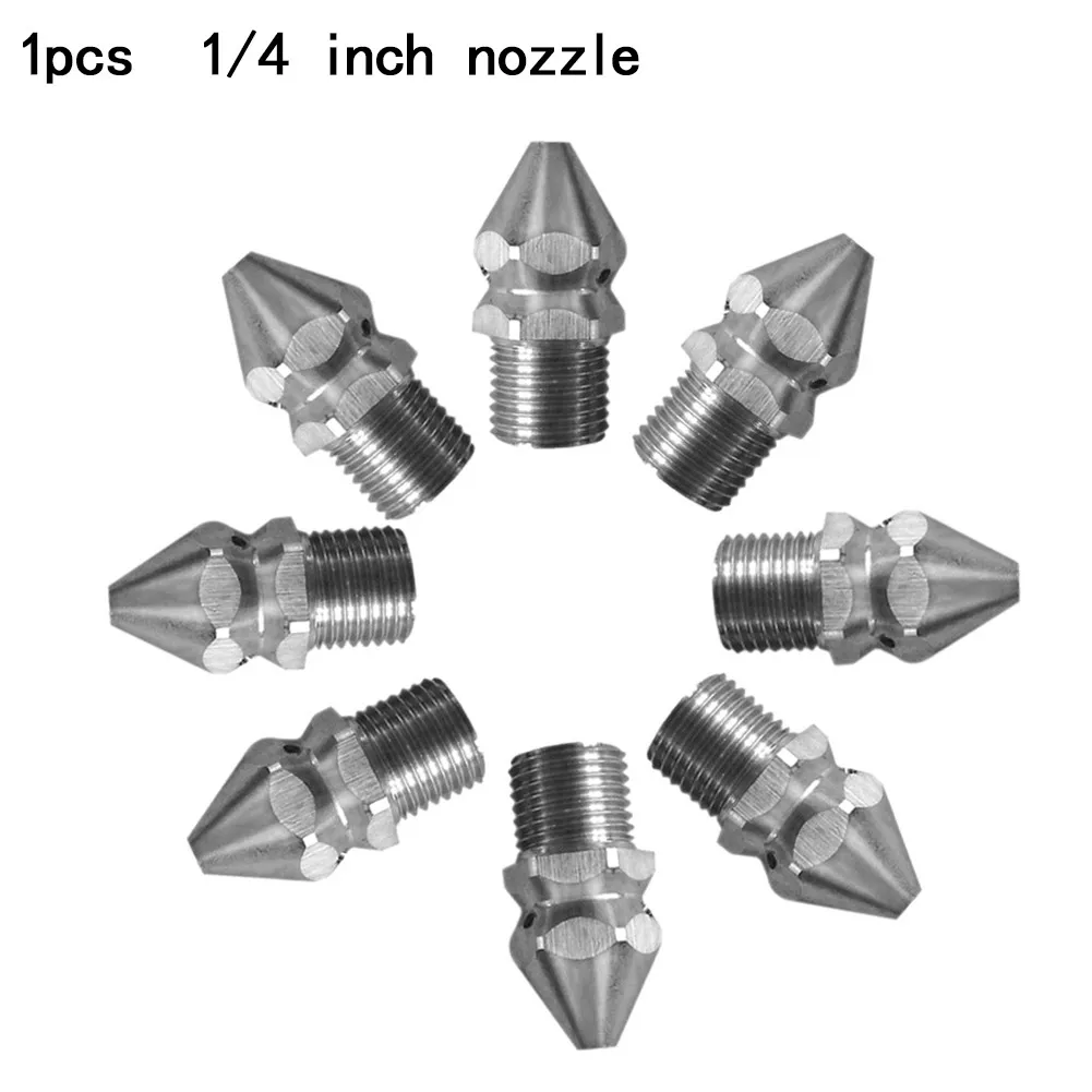 

1/4 Inch High Pressure Washer Nozzle Stainless Steel Silver Male Thread 4 Spray For Drainage Sewer Cleaning Pipe Washer Parts