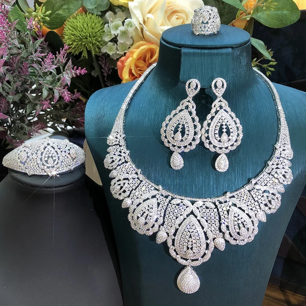 KellyBola Новинка роскошное циркониевое ожерелье кольцо браслет серьги женское