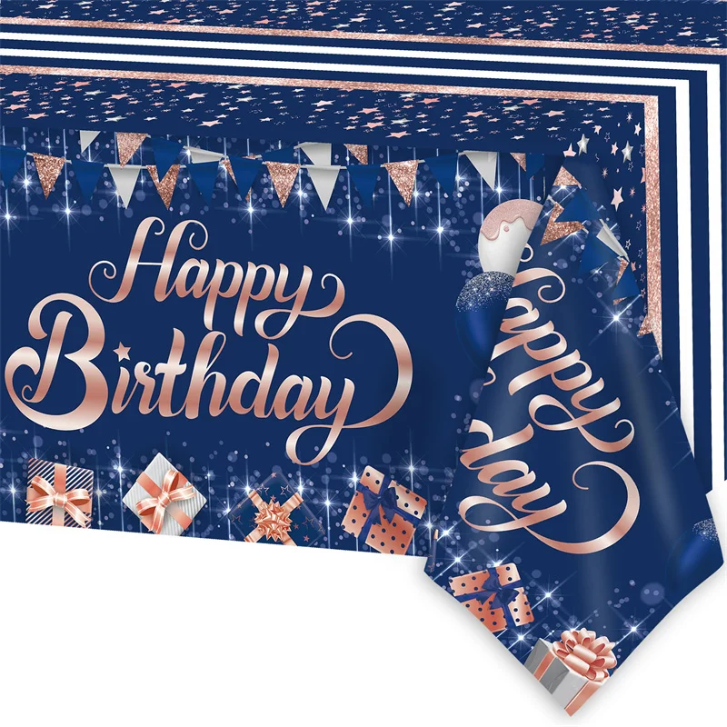 

Navy Rose Gold Plastic Table Cloth for Birthday Party Supplies Boy Girl Kids Adult Birthday Party Decor Disposable Table Cover