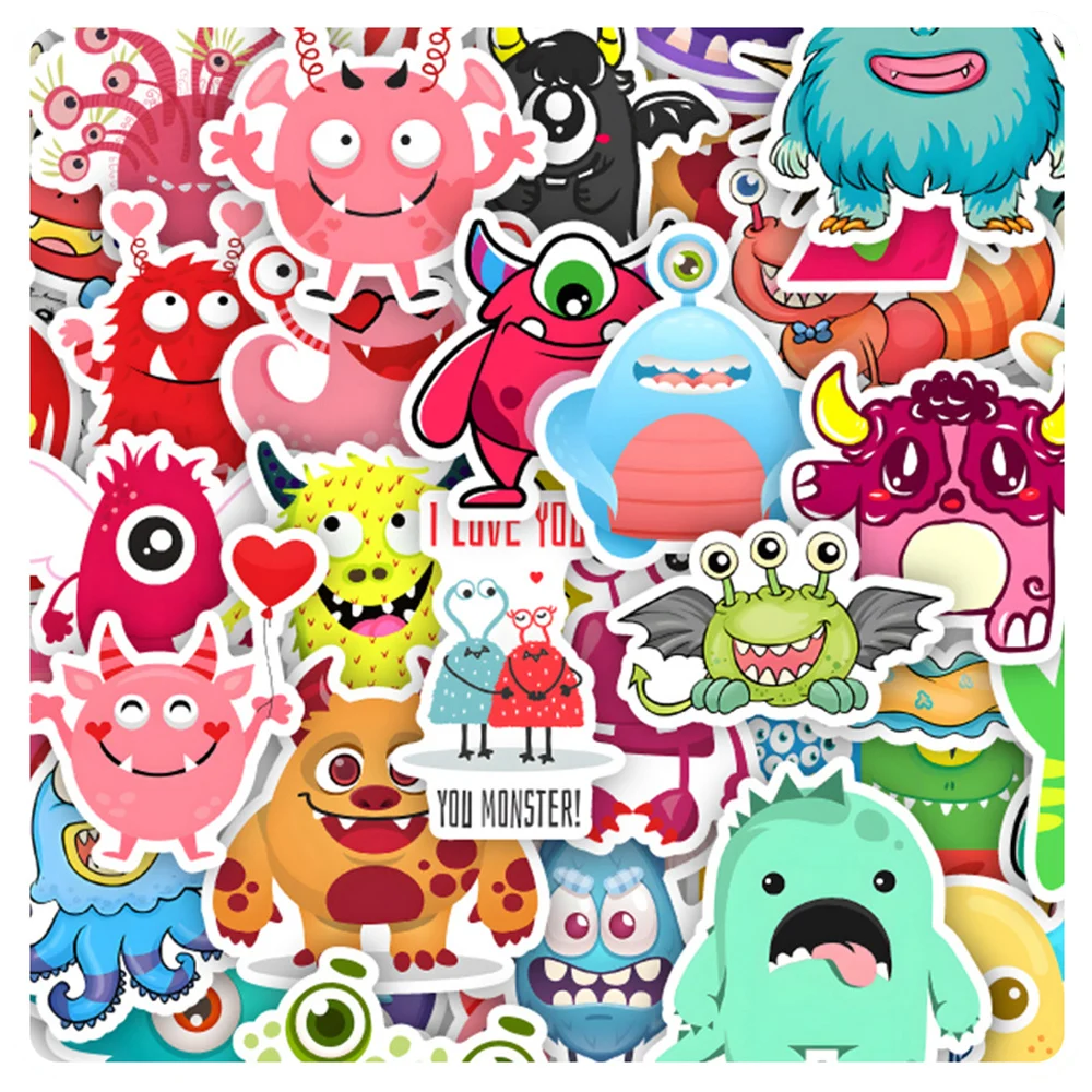 

10/30/50pcs Cute Cartoon Monster Stickers for Kids Toys Graffiti Skateboard Water Bottle Luggage Waterproof Kawaii Sticker Packs