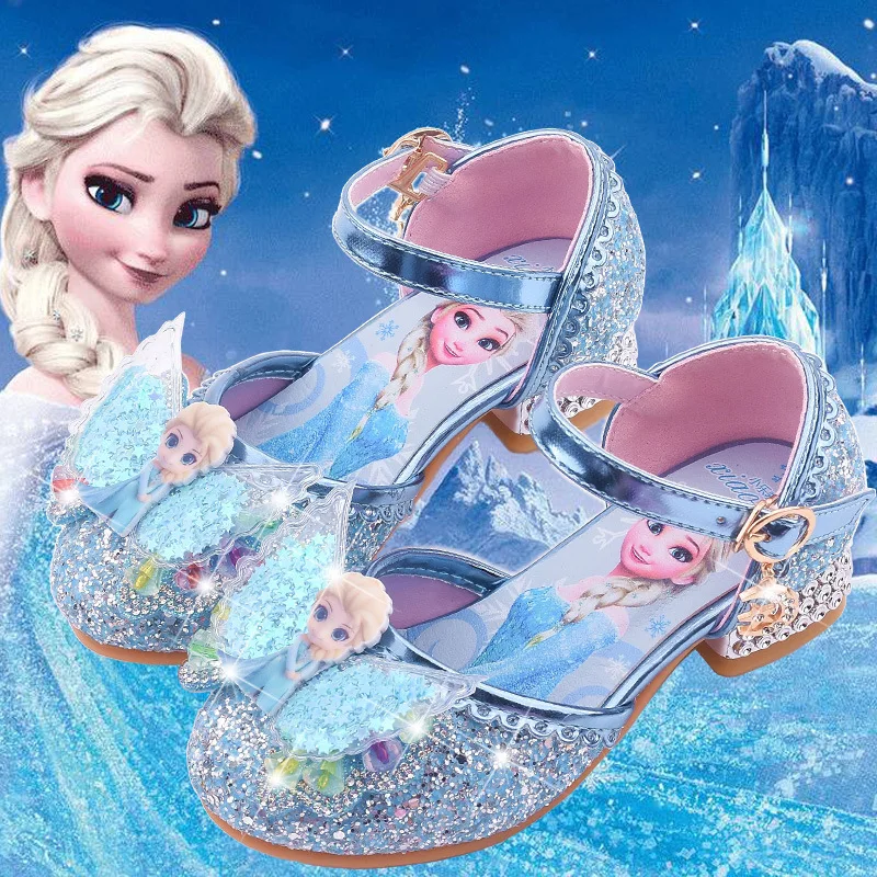 

Disney summer elsa princess shoes new girls high heels Baotou crystal shoes Frozen sandals model catwalk shoes
