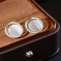 natural stone round earrings women pearl white quartz tiger eye crystal simple jewelry women earring gifts 2022
