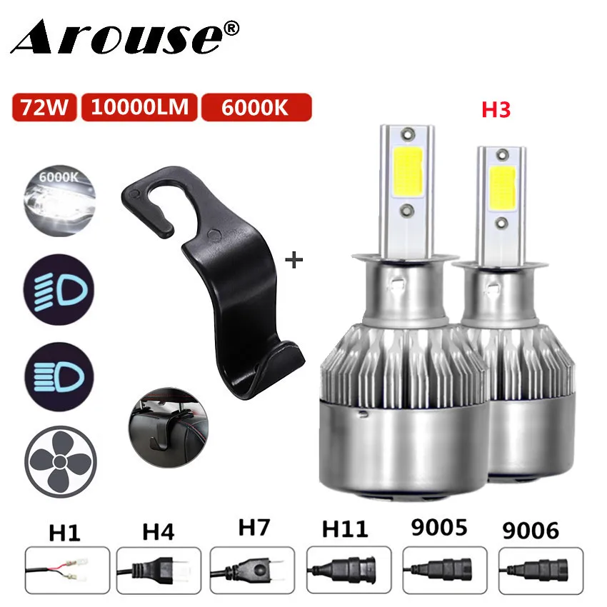 

2Pcs H3 Led Bulb H4 H7 Led Canbus H8 H9 H11 HB3 9005 HB4 9006 Led Headlight 72W 10000LM C6 Car Light Bulbs Automobiles Auto Lamp