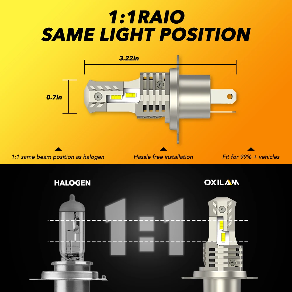 OXILAM 2Pcs 12000LM 60W H4 LED Headlight 5530 CSP 12V 6000K Super White H4 9003 HB2 LED Hi Low Car Bulb H4 Mini Fanless Wireless images - 6