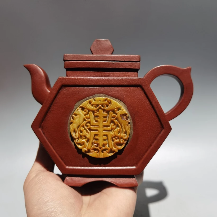 

Китайский исинский стеклянный чайник из красной глины с нефритовыми хлопьями, чайник из сырой руды, чайник из фиолетовой глины 420 куб. См