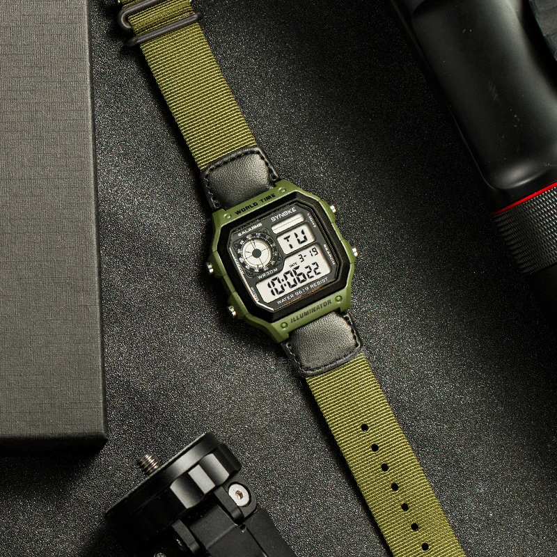 

SYNOKE Brand Men Digital Watch Military Sports Watches Fashion Waterproof Nylon Strap Electronic Wristwatch Mens Relogios