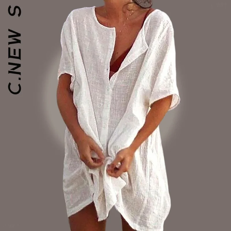 C.New S Dress Women Cotton Tunics for Beach Mini Dress All-Match Dresses Popular Soft Sexy Dress Cheap Vintage Vestidos Dresses